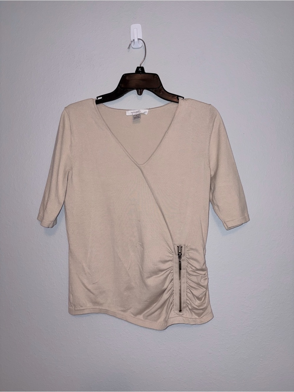 August Silk V-Neck with Faux Zipper Size S